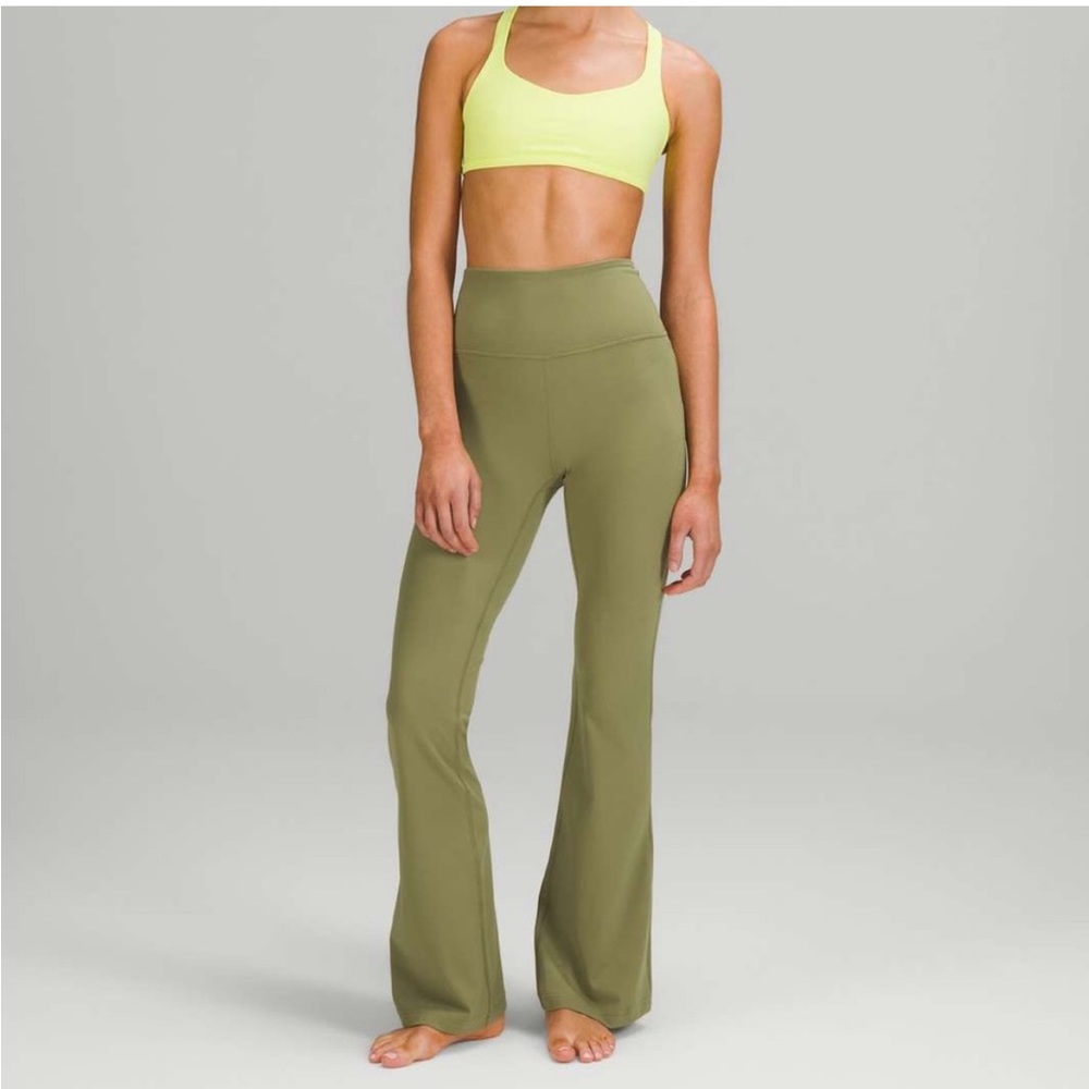 Lululemon bronze green super high rise flared pant nulu